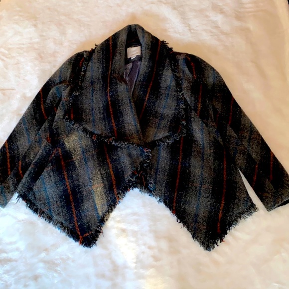 EUC Aryn K. Gray Plaid Wool Cardigan Asymmetrical Jacket Size M - Picture 1 of 15